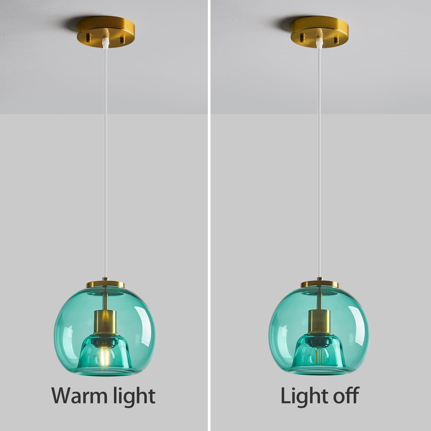 Lbsqj Light Blue Glass Pendant Lights Kitchen Island Gold Hanging Light Fixture Glass Globe Pendant Light Modern Pendant Lighting For Kitchen Island Bedroom Dining Room (7.87 2 Pack)