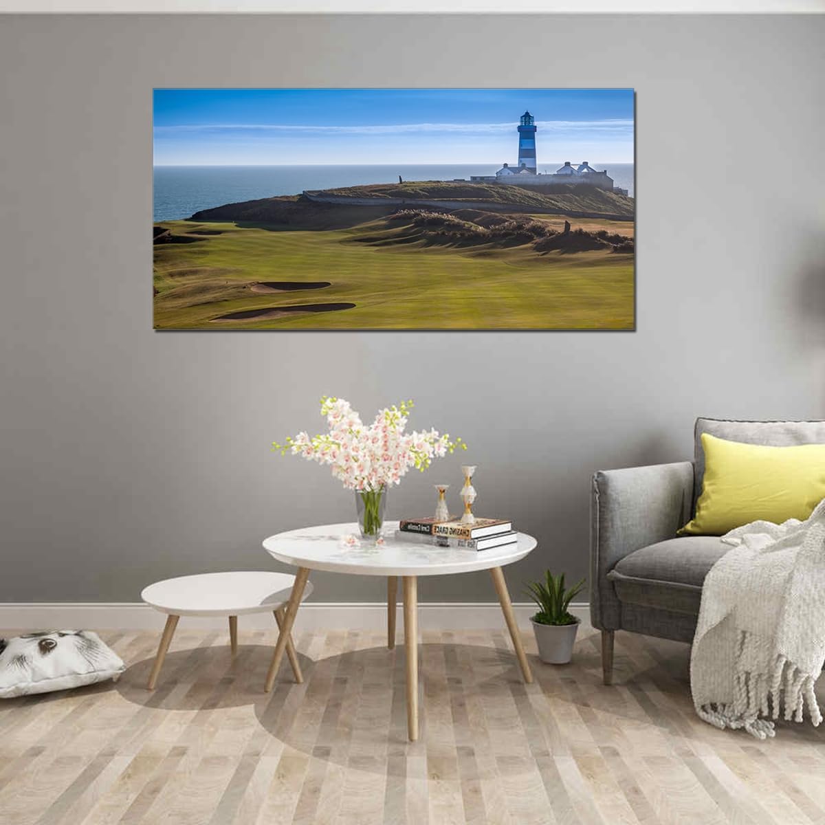 Large Golf Course Wall Art Lighthouse Paintings Golfing Field Landscape Artwork for Living Room Home Office Decor Framed 20x40inch