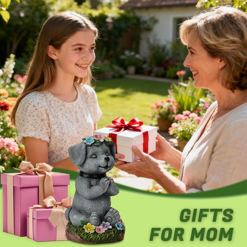 Pohabery Solar Dog Statue Garden Decor With Led Lights Outdoor Dogs Decor Gifts For Women Dog Figurines For Patio Yard Garden Home Decoration