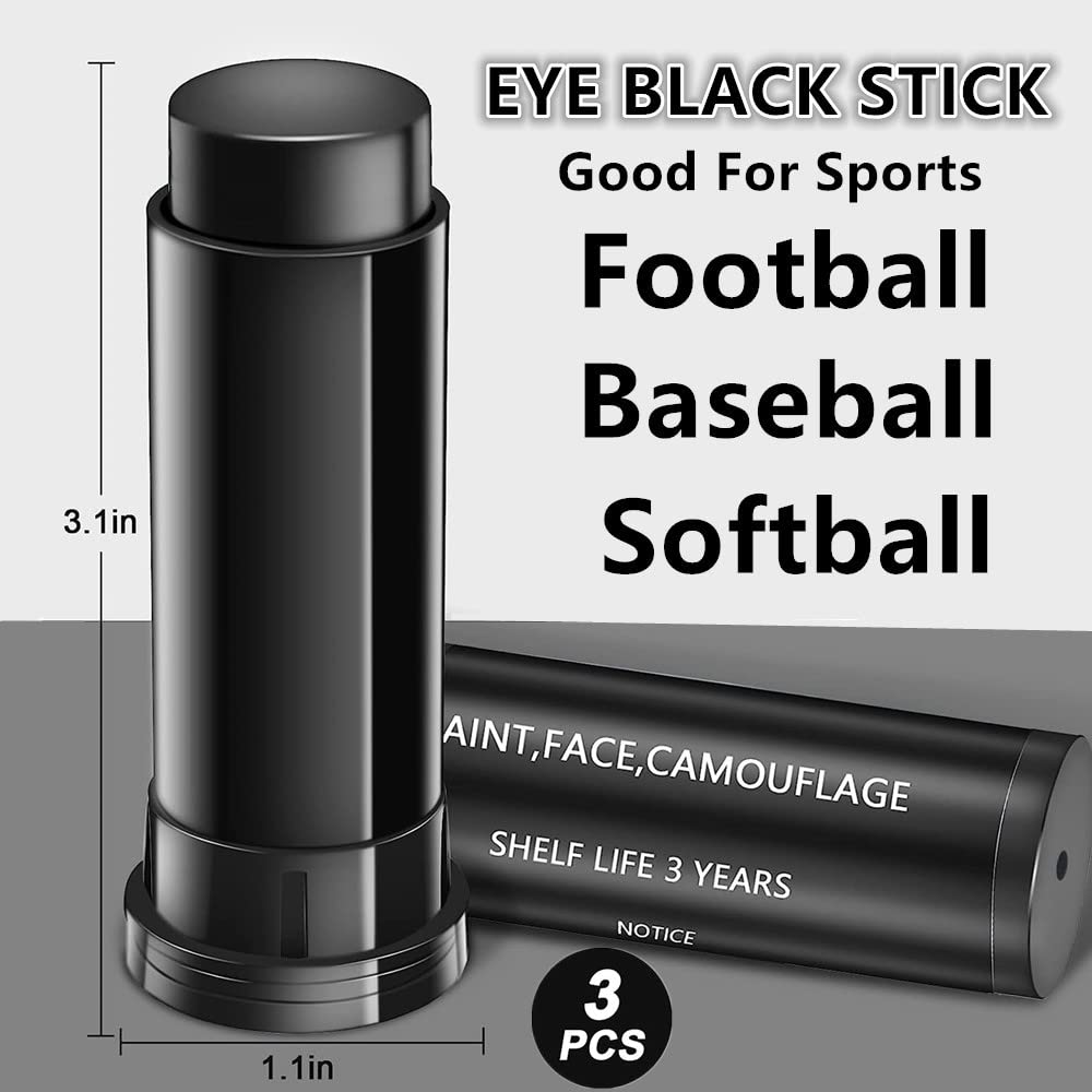 Go Ho 3PCS Eye Black Sticks for Sports,Eyeblack Baseball Face Paint,Softball/Baseball Accessories,Football Stick Eye Strips,Blac