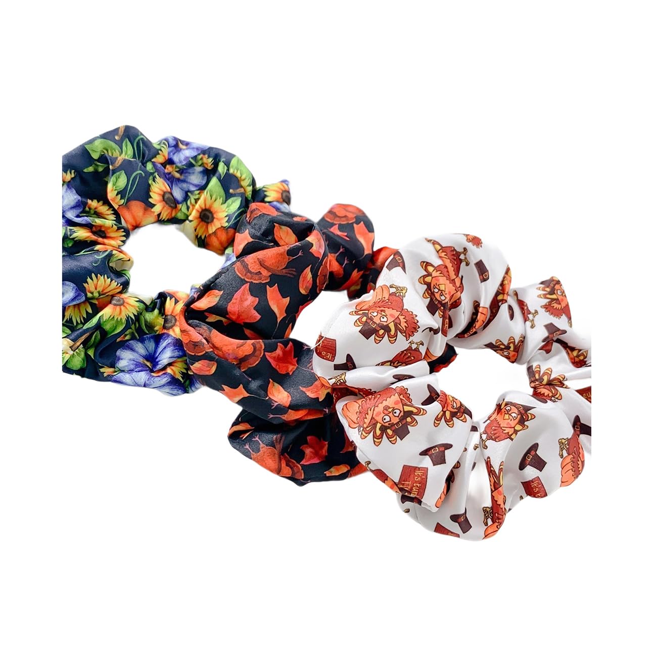 Thanksgiving Pumpkin Hair Scrunchy Fall Turkey Ponytail Holder Thanksgiving Hair Scrunchies JHT22 (Set-D)