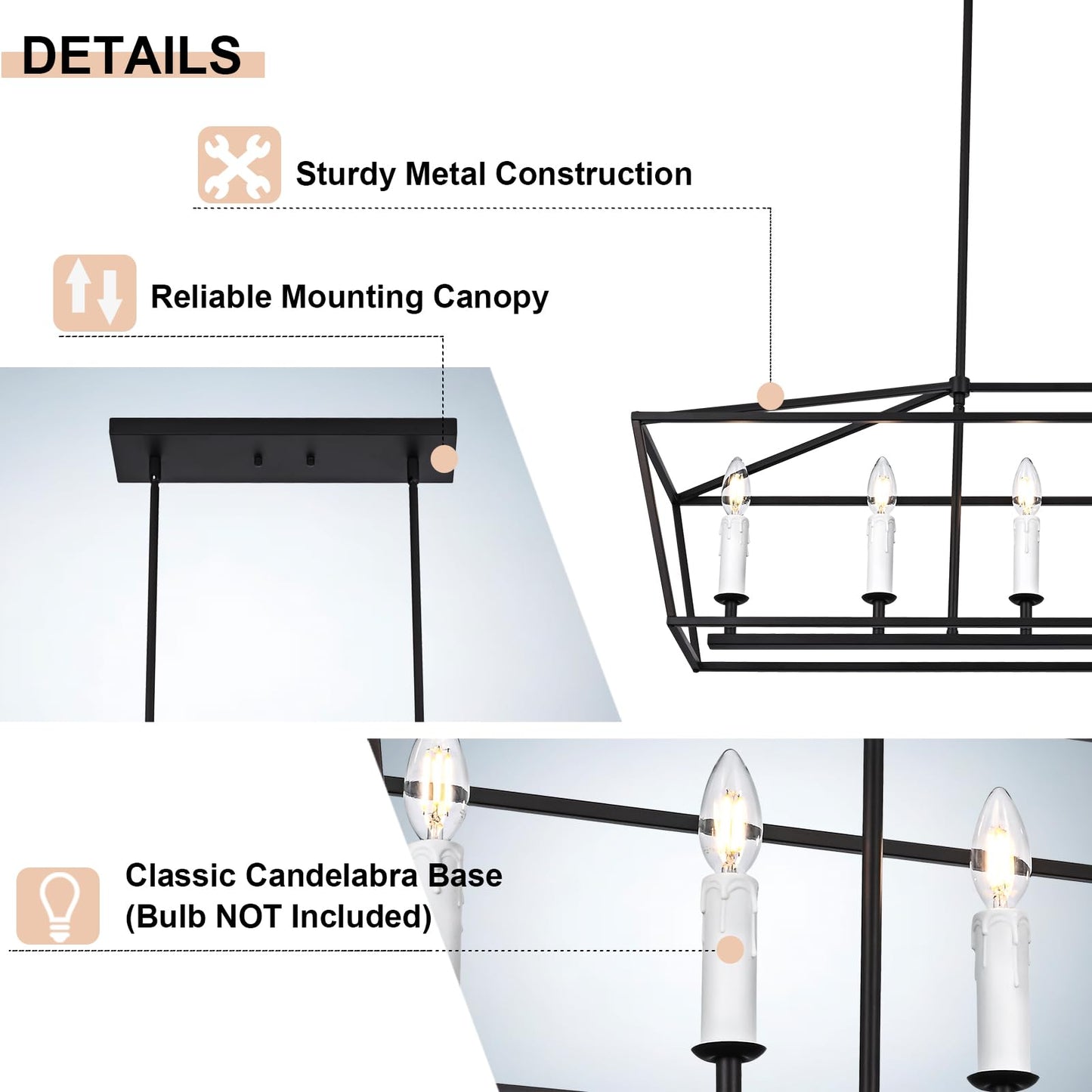 Winshen 4-Light Kitchen Island Lighting Modern Black Dining Room Chandelier Over Table Pendant Light Fixture E12 Bulb Base