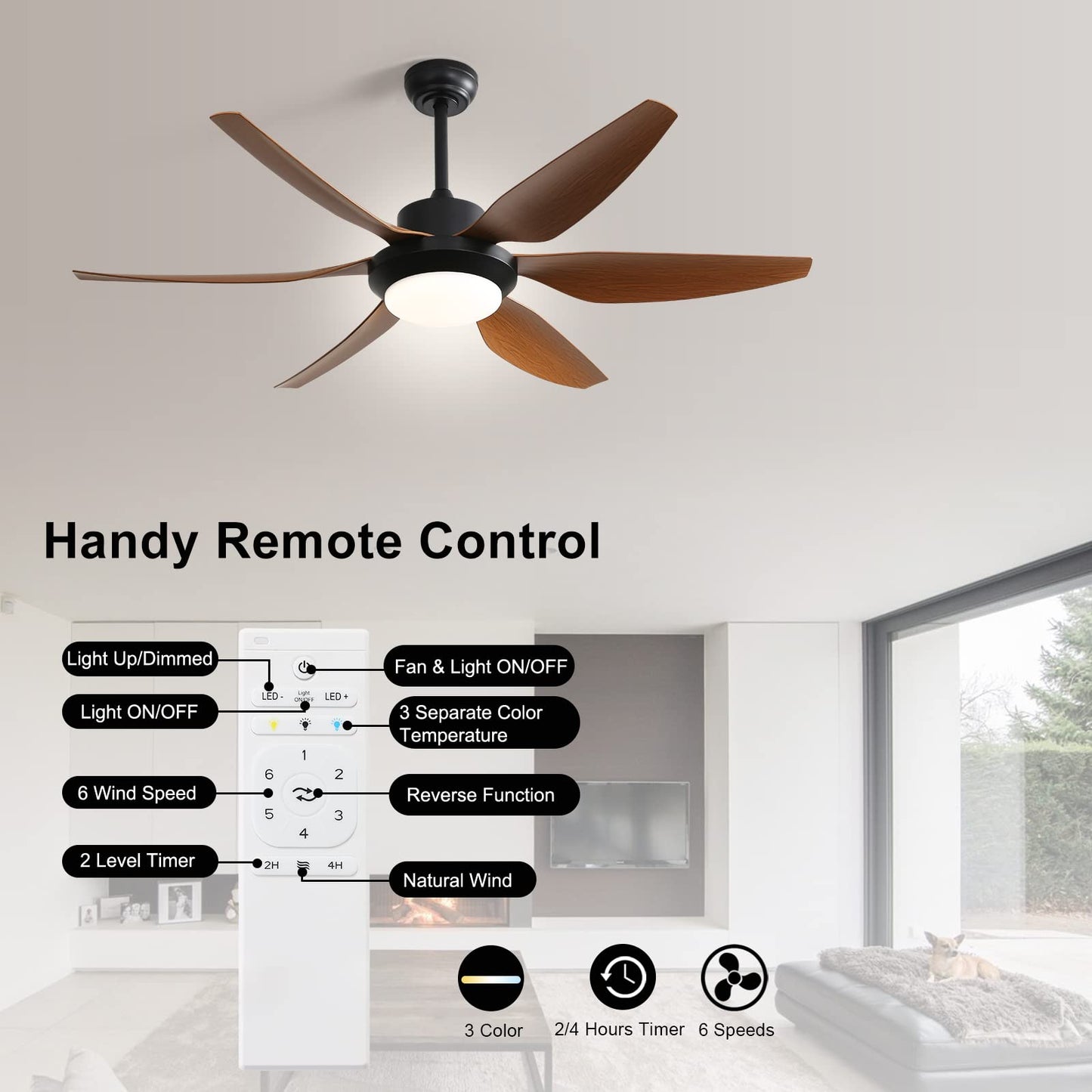 Caci Mall 54 Ceiling Fans With Lights Remote Control, Outdoor Ceiling Fan With 6 Abs Blades, Reversible Dc Motor And Dimmable Le