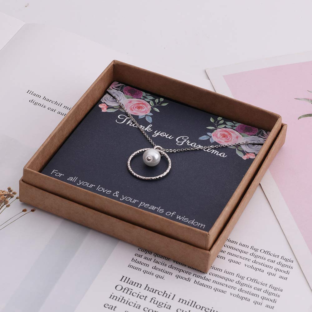IEFLIFE Grandma's Infinity Pearl Necklace - Granddaughter Gift, Thank You Jewelry for Grandma