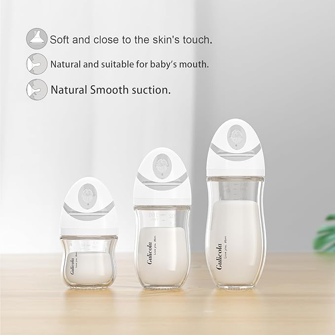 Gulicola Natural Glass Baby Bottle 8 oz for Breastfed Babies, Anti-Colic Baby Bottle Set with Medium Flow Nipple, 3 Months +, 4 Pack - Pink