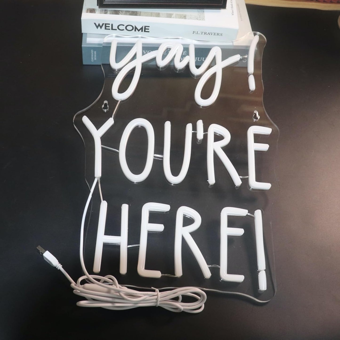 Led Yay! YouRe Here! Neon Sign Positive Quotes Decorative Neon Lights For Home Room Classroom Wall Decor Office Wall Decor Neon Light Sign Christmas Birthday Gift Thanksgiving Gift(Warm White)