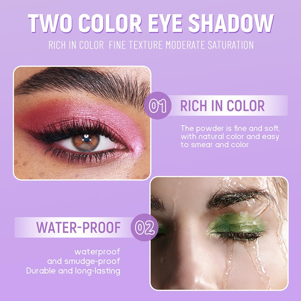 JUAAZIN Brownish Red Brown Shimmer Eyeshadow Double Colors Palette, High Pigment Eye Shadow Powder, Blendable Smooth and Texture