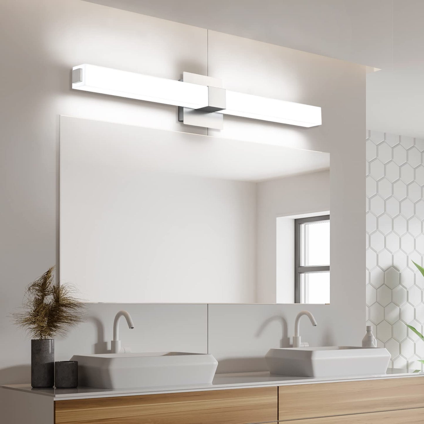 ZUZITO 32 Inch Brushed Nickel LED Bathroom Vanity Light - 3CCT Dimmable, Model S16001-810mm-3C
