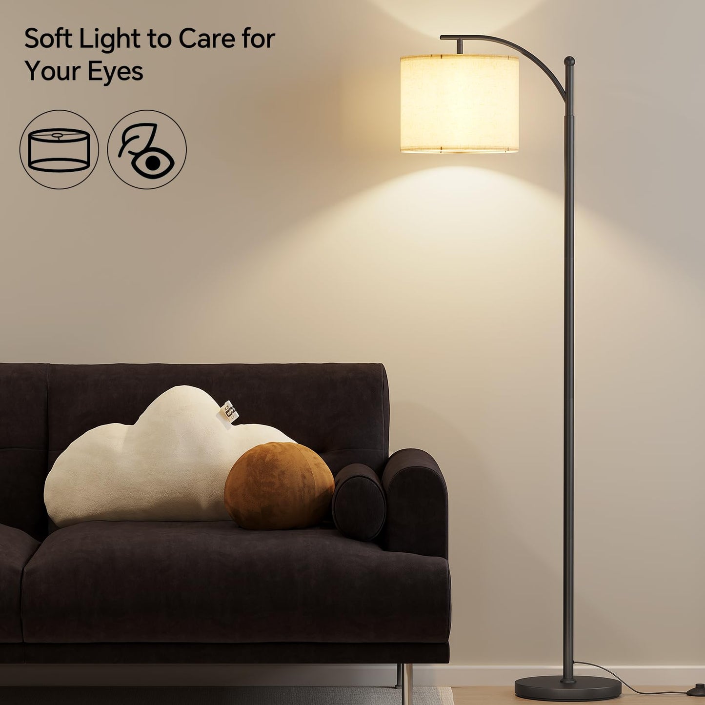 SUNMORY Arc Floor Lamp, Modern Metal Lamp with 9W 3 Color Temperatures Bulb, Adjustable Shade, Black, Model MF18166A