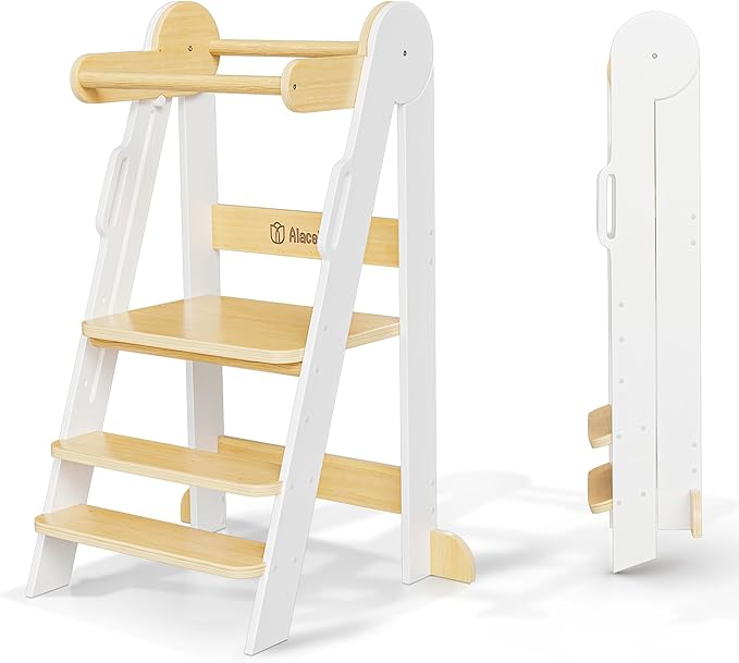 Toddler Tower - CPSC Certified Toddler Chair Tower with 3 Height Adjustable Step Stool, Safety Bar, Screw Covers - Montessori Stool for Sink, Kids Standing