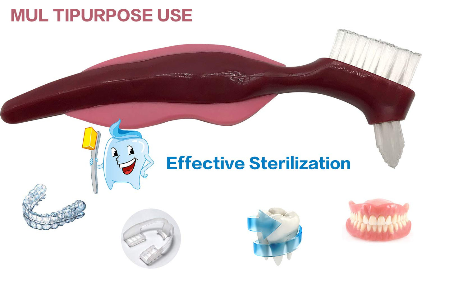 Premium Hard Denture Brush, Multi-Layered Bristles & Portable Double Sided Toothbrush for Denture Care (Pack of 2)