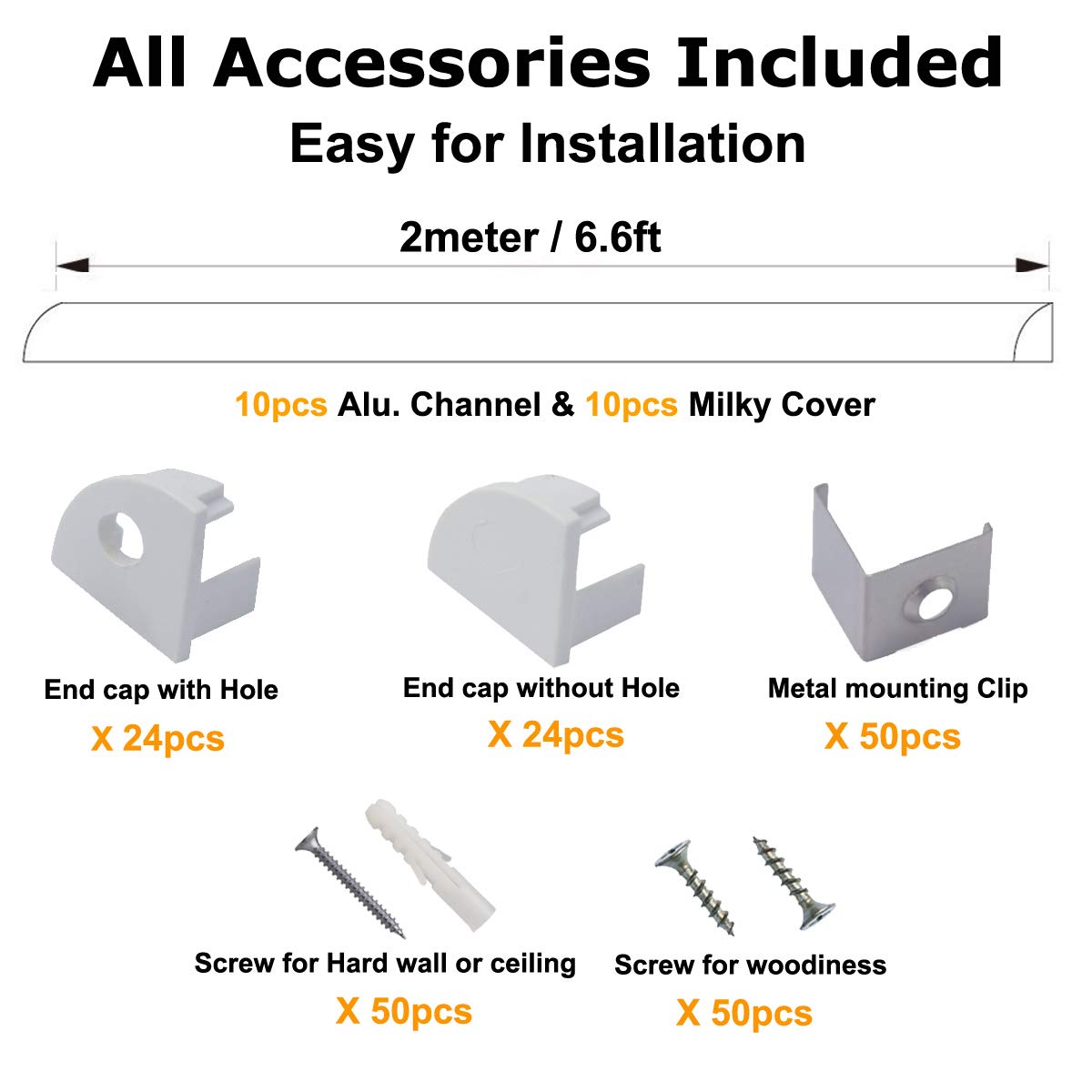 hunhun 10-Pack 6.6ft/ 2Meter V Shape LED Aluminum Channel System with Milky Cover, End Caps and Mounting Clips, Aluminum Profile for LED Strip Light Installations, Very Easy Installation