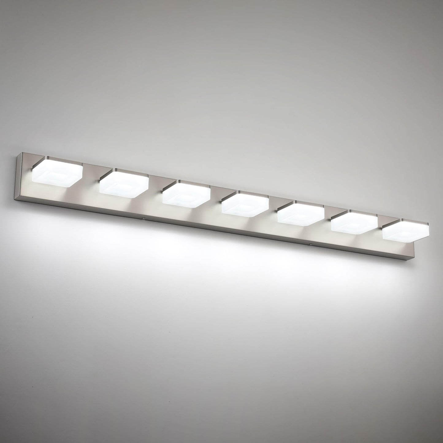 Bicrink 7-Light Bathroom Vanity Light Fixture Over Mirror Nickel Led Vanity Lighting Fixtures 45.67 Inch Modern Bathroom Wall Light Fixtures With Rotating Lamp Head