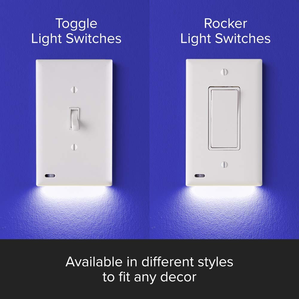 SnapPower LED Night Light Switch Plate, Auto On/Off Sensor, Adjustable Brightness, Rocker (3 Pack), Light Almond