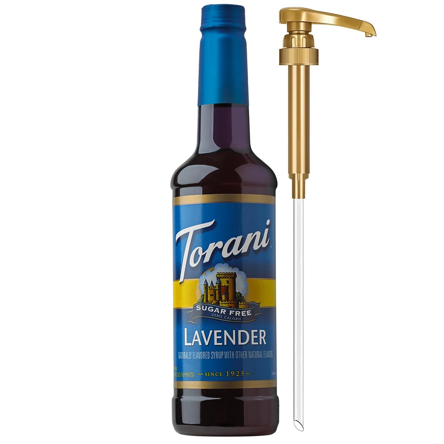 Torani Sugar Free Syrup Lavender Flavoring for Drinks Zero Calorie Pump Included 25.4 Fl Oz
