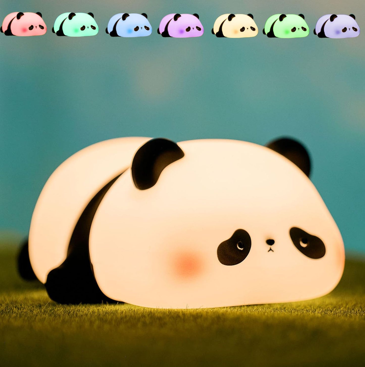 Squishy Cute Panda Night Light,Voice Controlled Light with 7 Color Modes Soft Silicone USB Charging Panda Lamp for Kids Room,Nov