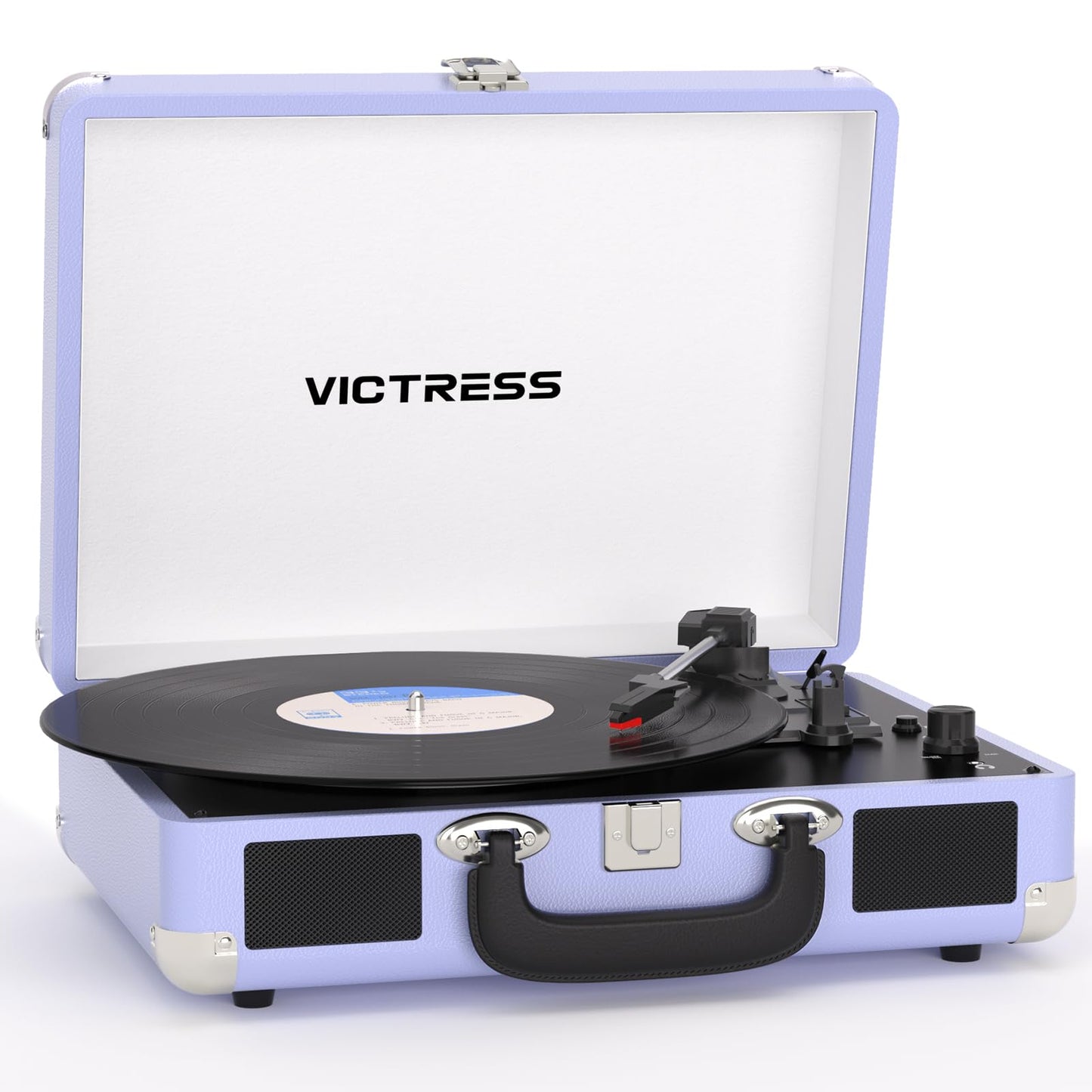 VICTRESS Suitcase Record Player, Portable Vinyl Record Player Bluetooth with Stereo Speakers, 3-Speed Turntable, USB to Digital