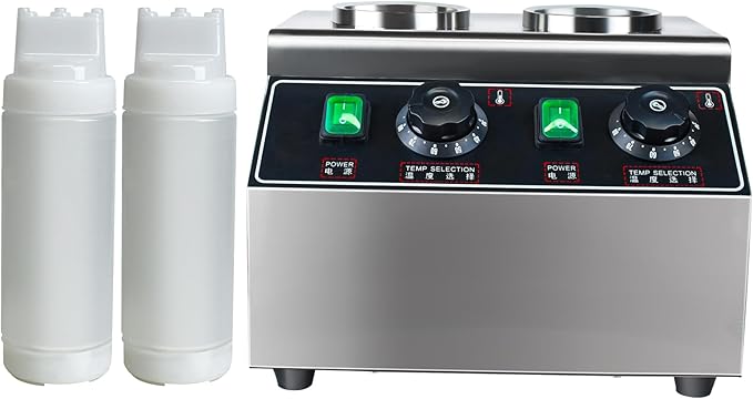KOOTEN Cheese Warmer Electric Sauce Bottle Warmer Hot Chocolate Warmer and Dispenser 0.68x2 Qt Commercial Hot Fudge Warmer 86-185℉Sauce Warmer Dispenser,Double Bottles Nacho Cheese Warmer