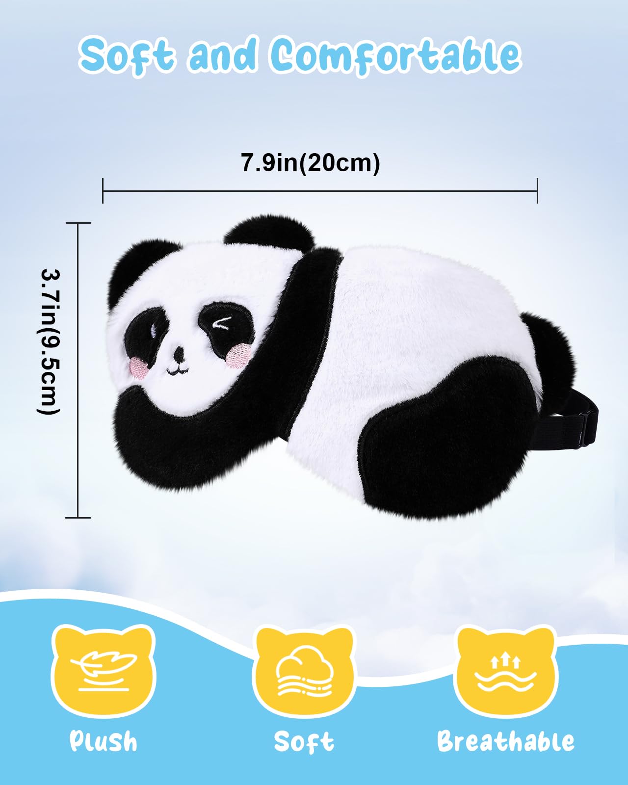 Miss Adola Sleep Mask for Kids - Cute Cartoon Plush Fuffy Sleeping Eye Cover Panda Kawaii Soft Eyeshade with Adjustable Strap Animal Eye Blindfold for Kids Girls Boys Teens