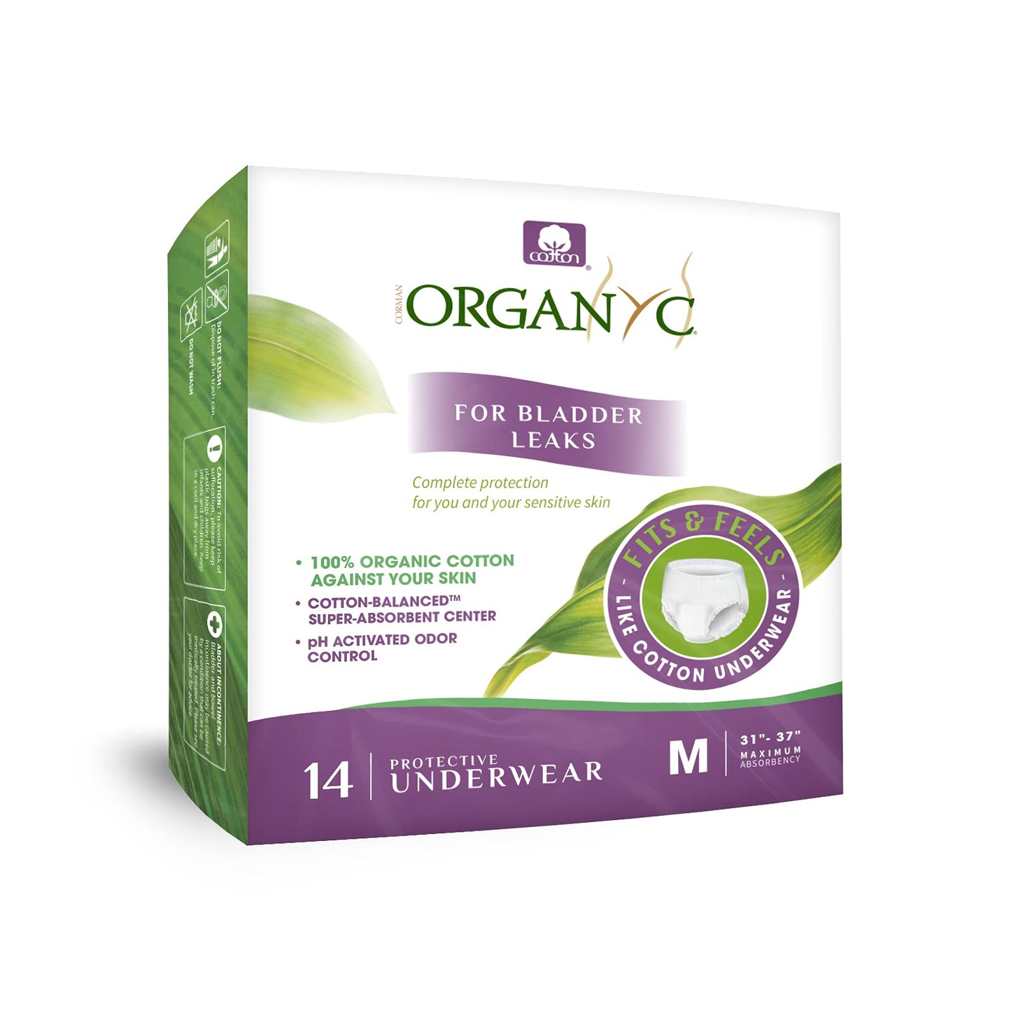 Organyc Bladder Control Underwear for Women - Organic Cotton Protective Underwear for Incontinence, Leak Protection, Odor Protection and Sensitive Skin, FSA/HSA Eligible, Medium, 14 Count