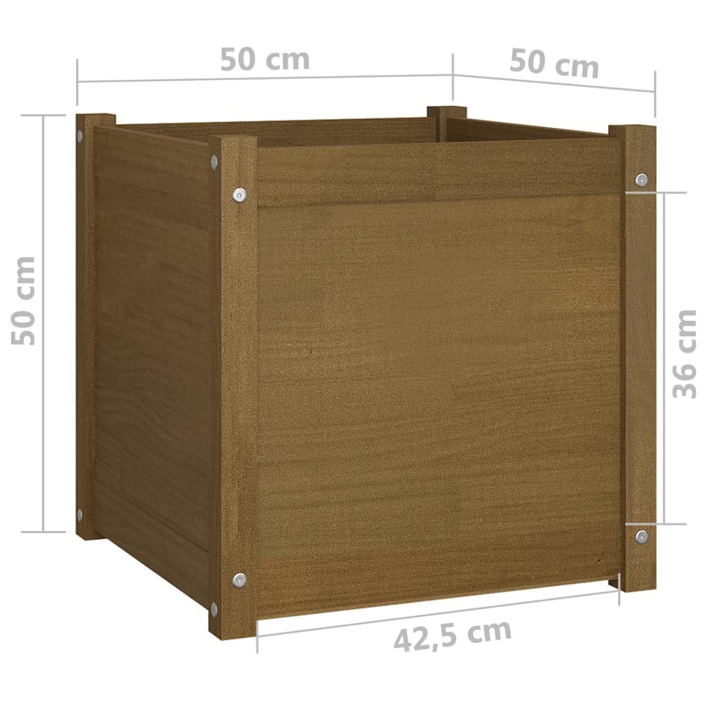 HFXHIJXQ Square Solid Pine Wood 19.7 in Honey Brown Outdoor Planter Box Rustic Garden Pot with Drainage for Flowers Herbs on Patio Terrace Balcony