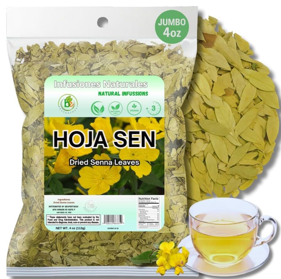 Hoja de Sen T? (Senna Leaf Tea) - 4 oz (113 g) - 100% Natural Vegan Gluten-Free - Dried Senna Leaves - Caffeine-Free Herbal Loose Leaf - by BexpertsUSA