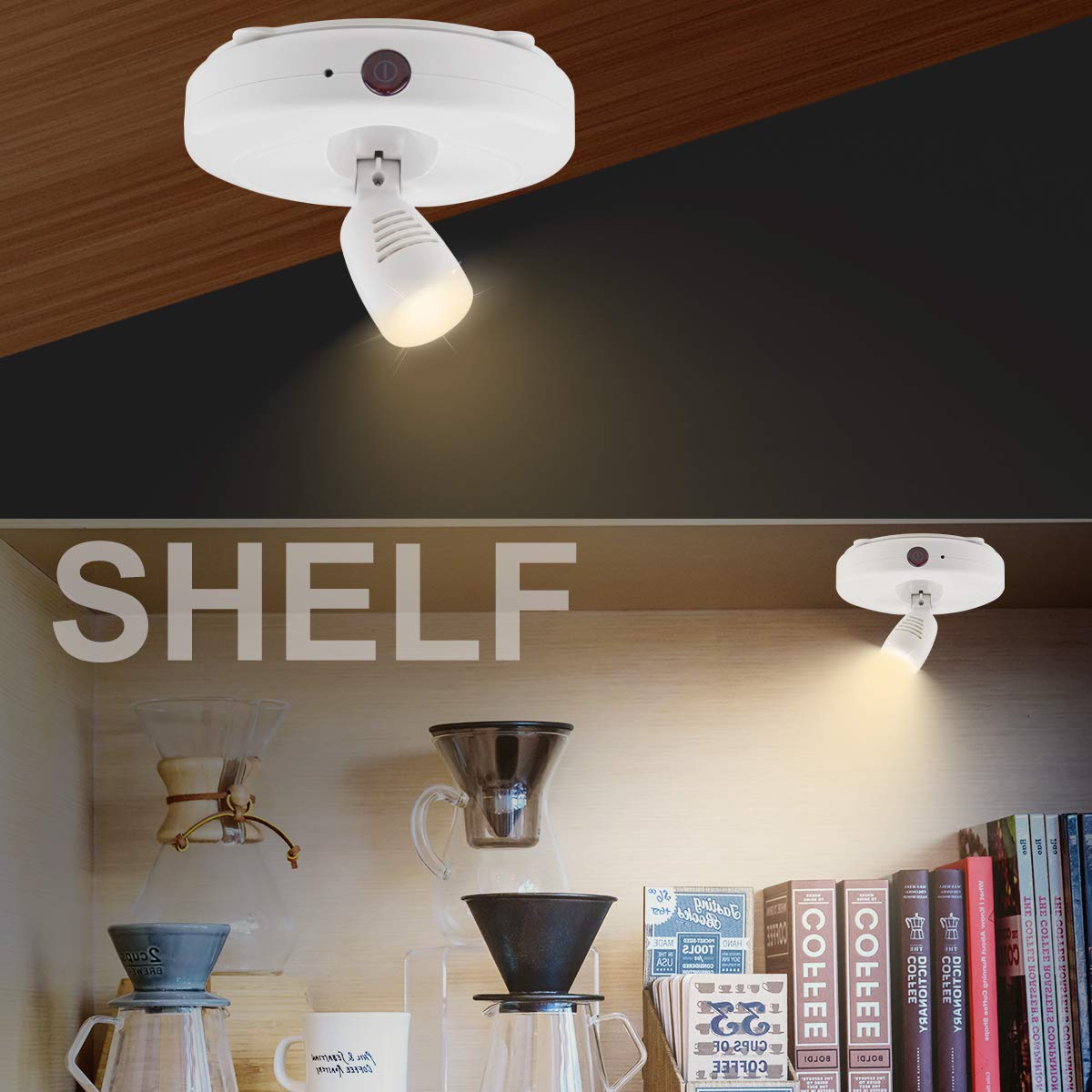 LUXSWAY Wireless LED Spotlights - Dimmable Accent Lights, 2 Remote, Rotatable, ABS Plastic, White, Model DY624IR-2, 2-Pack