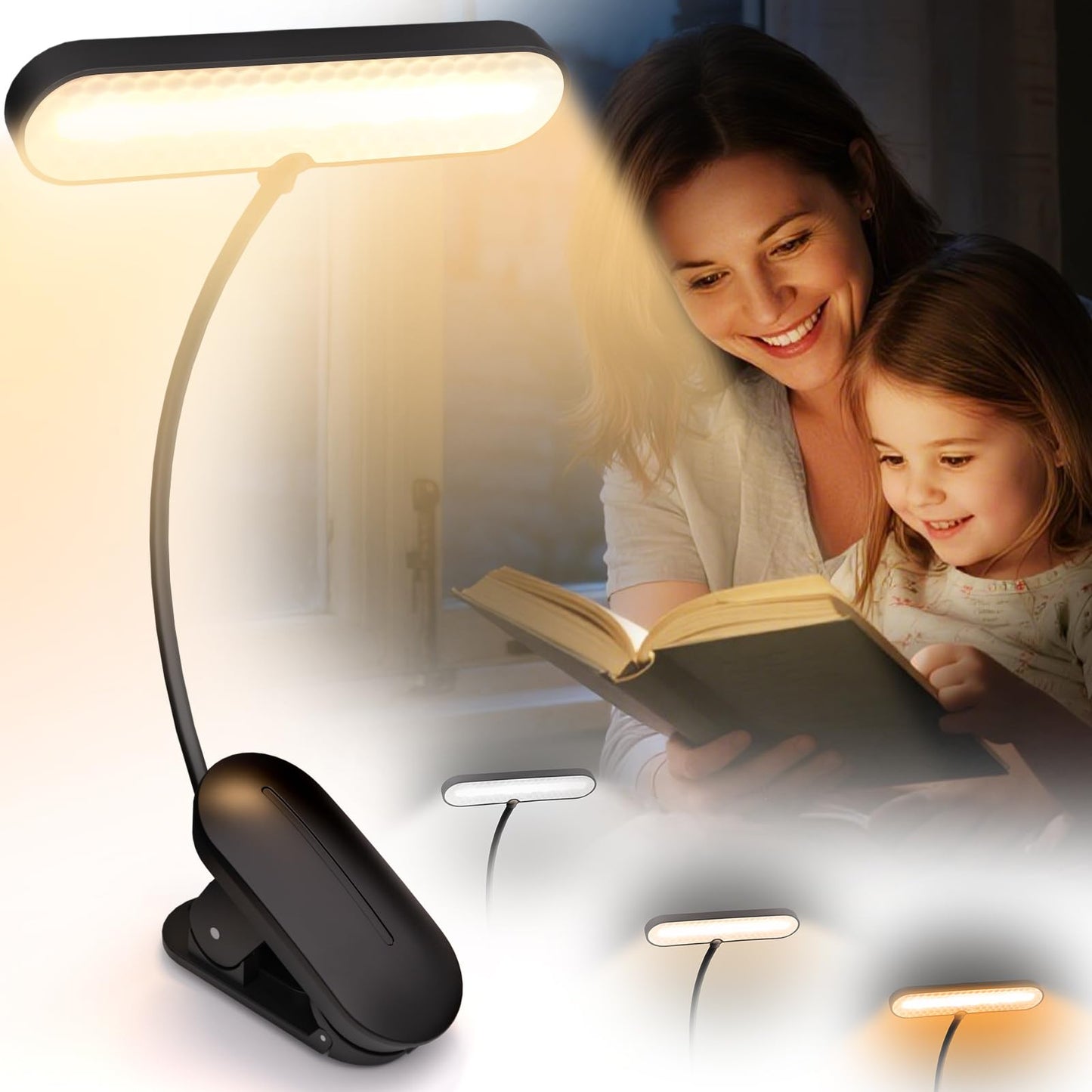 Book Light for Reading at Night - 3 Color Modes & 70 Hours Runtime Reading light for books in bed, Rechargeable LED Book Light C