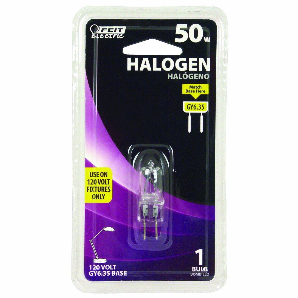 Feit Electric Halogen Bulb, 50W T4 Jcd, Bi-Pin Base, Clear, 1 Count, Model Bpq50T4/Jcd/Rp