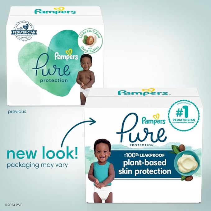 Pampers Pure Protection Baby Diapers, Size 0 (10 lbs ), 128 Count, Up to 100% Leakproof, Premium Plant-based Skin Protection, Hypoallergenic Soft Diapers