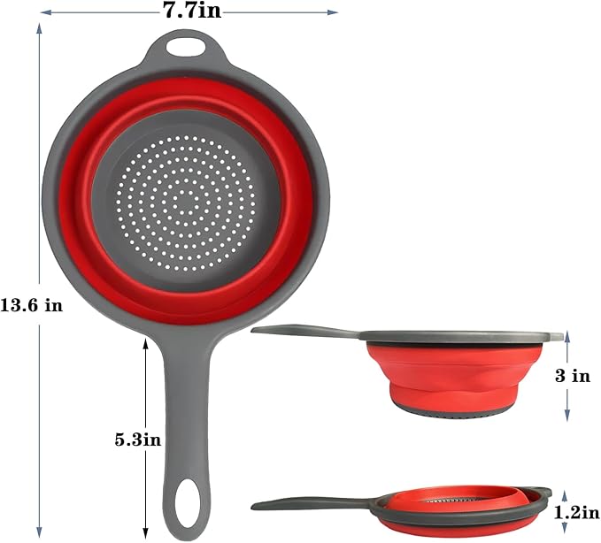 Collapsible Colander Set,Space Saving Collapsible Kitchen Colander Strainer with Handle,Perfect for Draining Pasta Vegetable fruit (Blue)