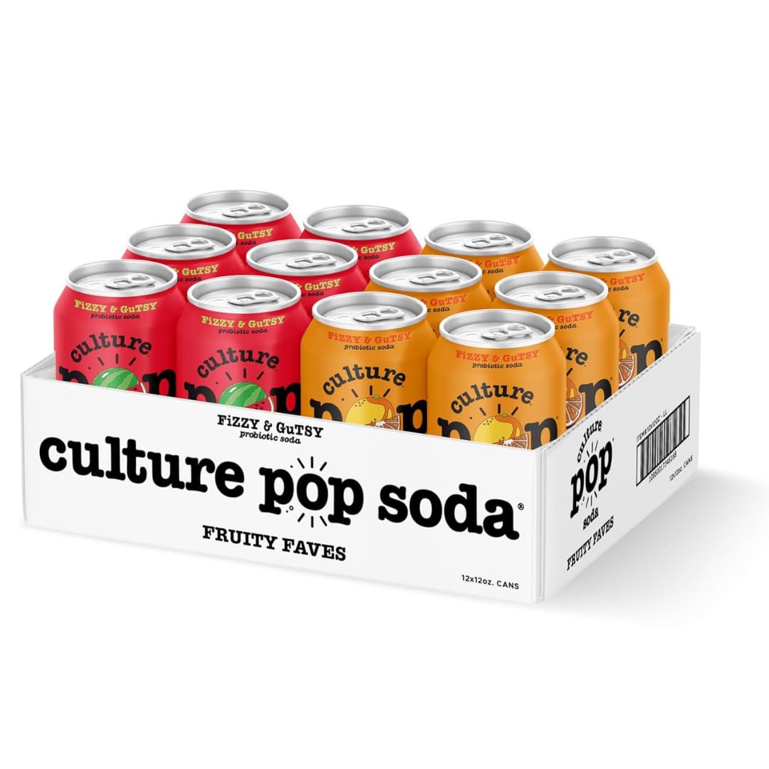 Culture Pop Soda Fruity Faves Variety Pack Probiotic Low Sugar Soda Sparkling Juice Alternative Non-GMO Kosher Gluten-Free No Stevia (12pk)