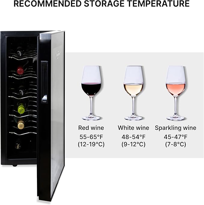 Koolatron 12 Bottle Wine Fridge – Freestanding Wine Cooler with Glass Door, 1.2 Cu Ft (33L) Beverage Can Refrigerator, Digital Temperature Control, Ideal for Red, White & Sparkling Wine, Champagne