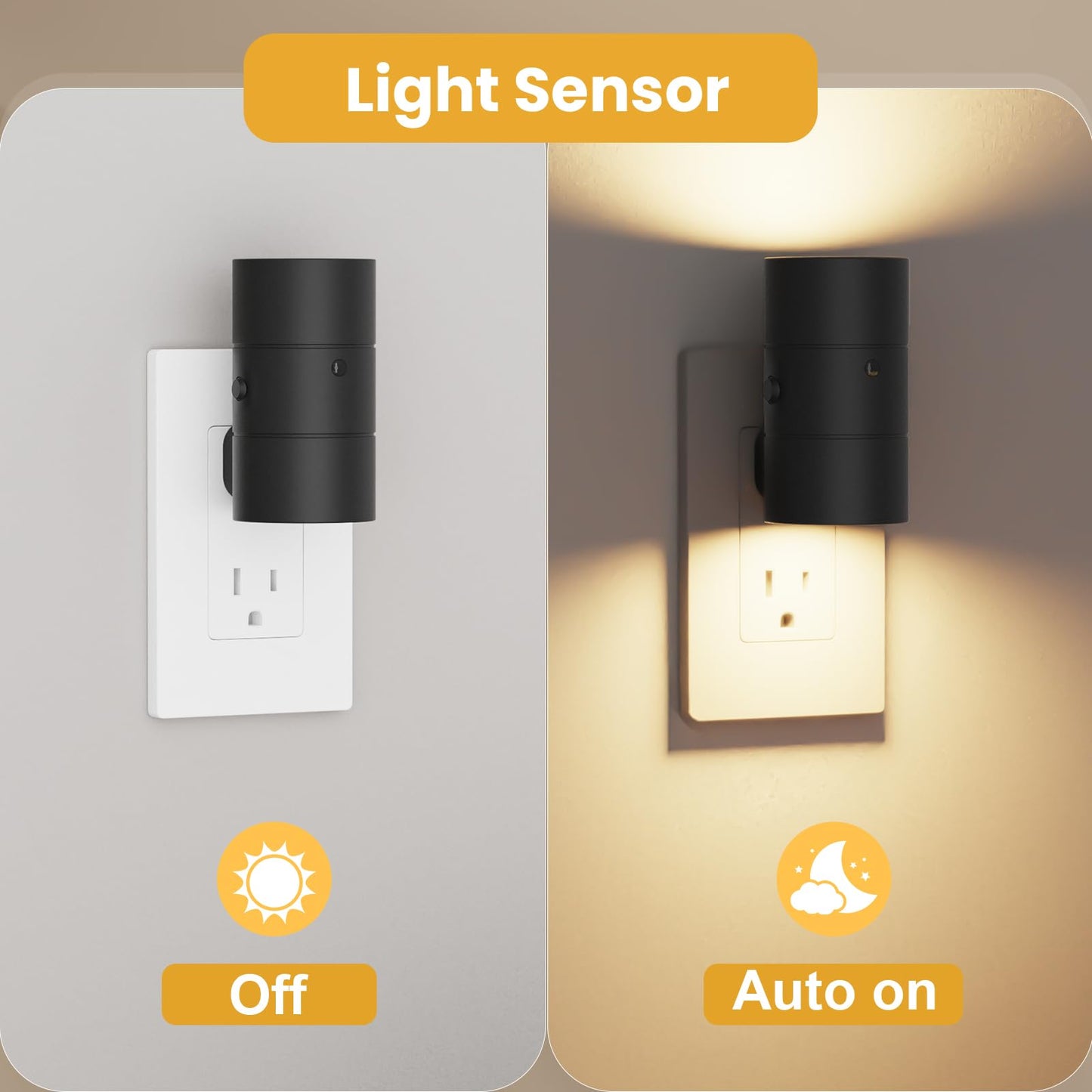 VOLISUN Dimmable LED Night Lights with Dusk to Dawn Sensor, 0-100LM Adjustable Brightness, 3 Color Temperatures, Black, 8 Pack