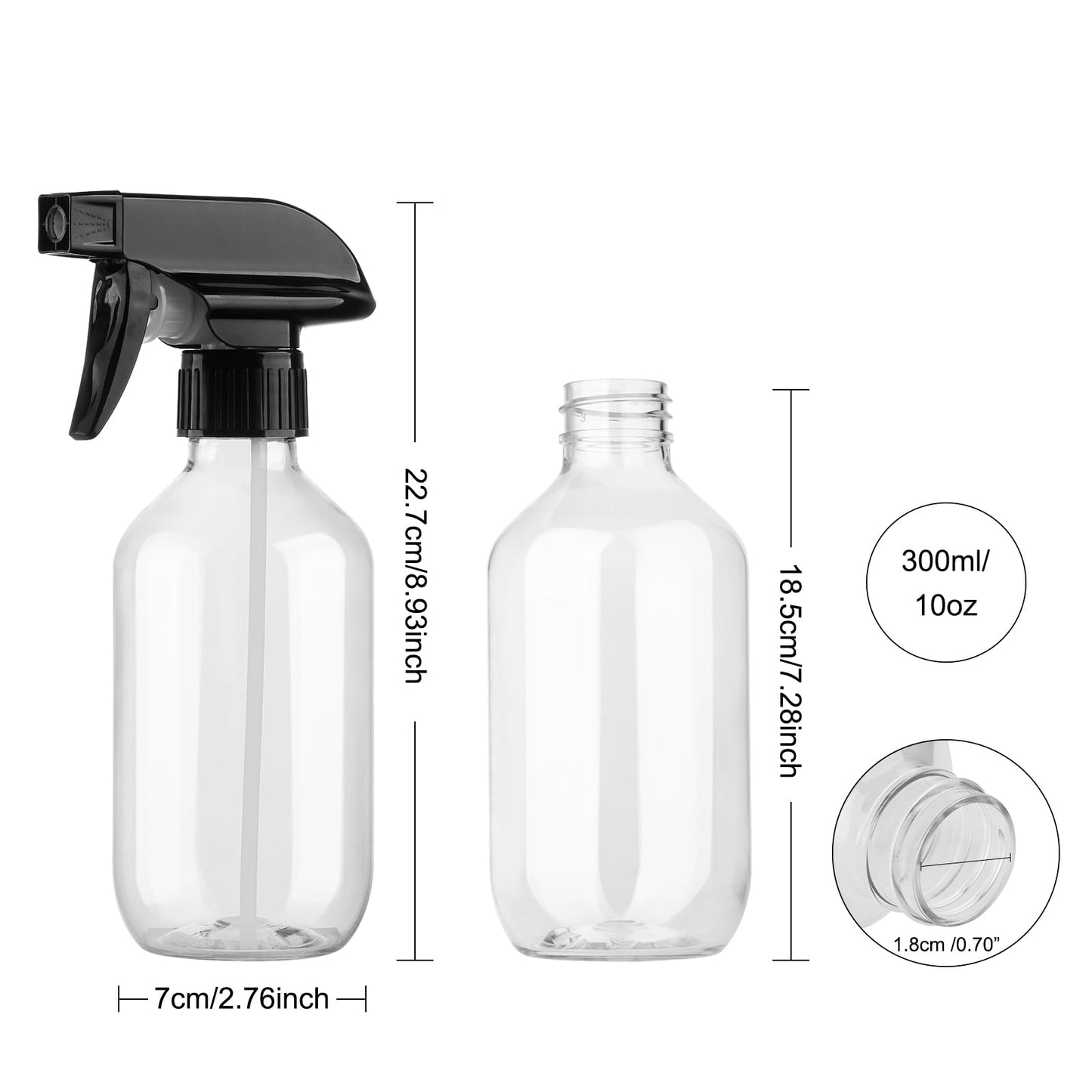 KREMORV Spray Bottles 10oz/300ml Plastic Spray Bottle Empty Refillable Container with Adjustable Head Sprayer, Mist/Stream Water Bottle for Cleaning Products, Plants, Pet Training, Hairstyling
