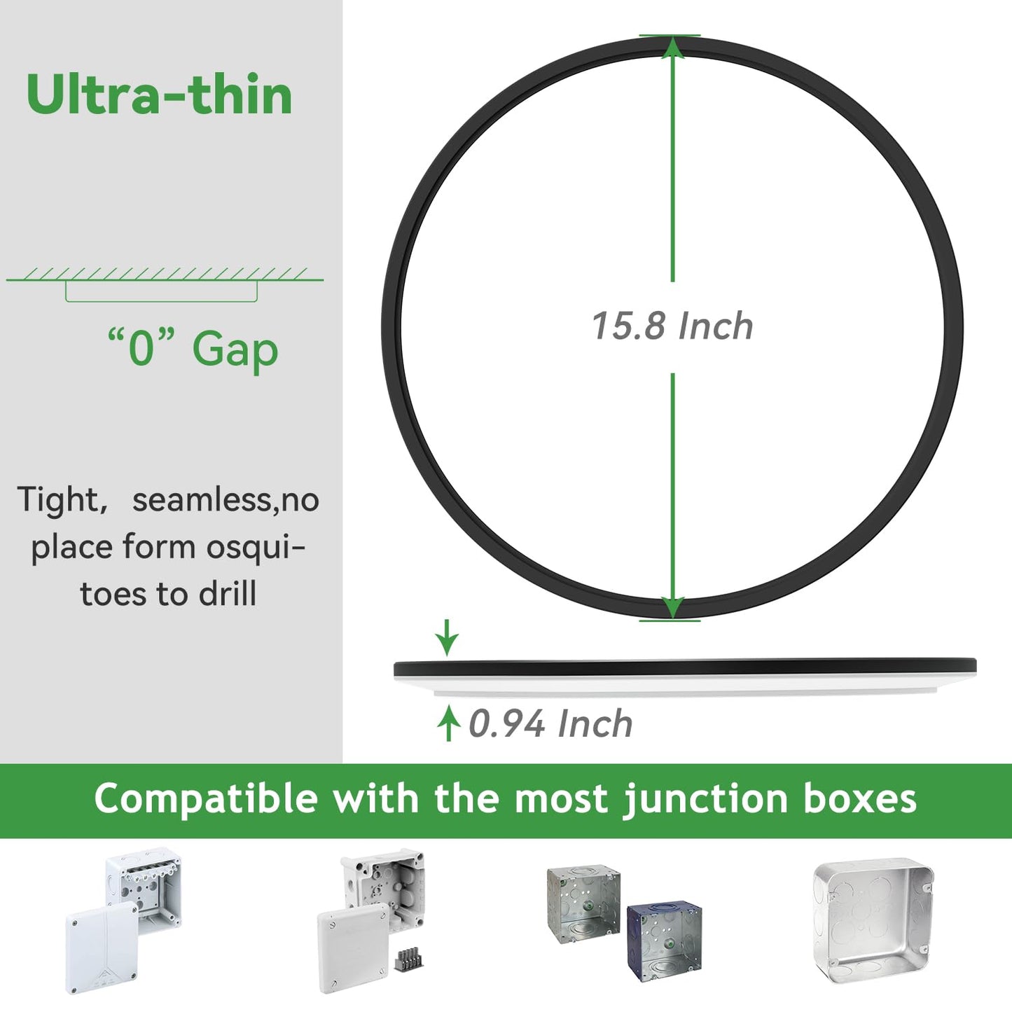 hepside 15.8 Inch Dimmable Flush Mount Ceiling Light Fixture, 3CCT 3000/4500/6000K, Black, 2-Pack, Plastic,