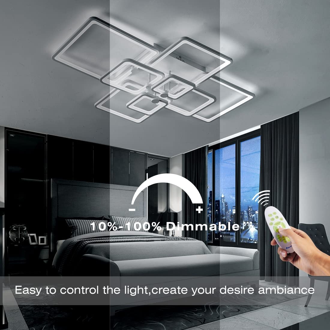 HiHiHomy Modern LED Ceiling Light, Dimmable Flush Mount Fixture, 6 Lights, White, Model FK-001-up-6KW