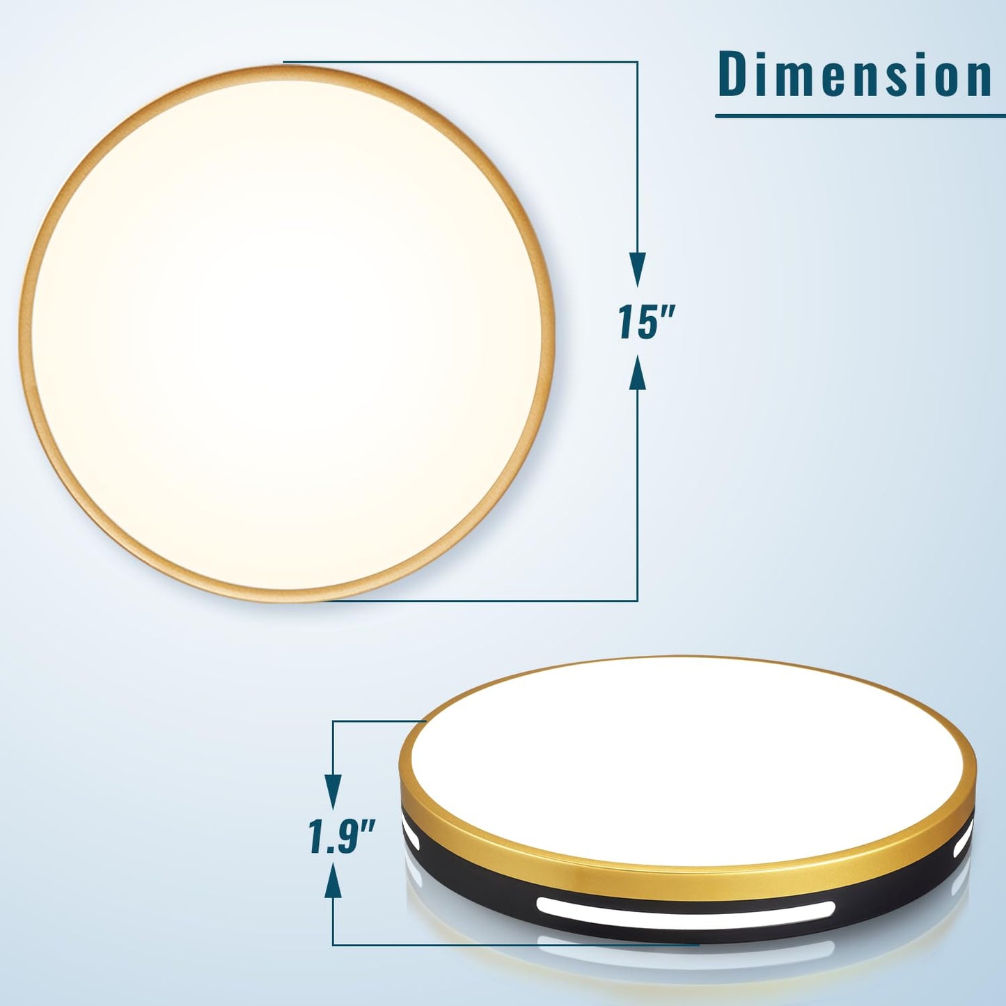 Wheatronic LED Flush Mount Ceiling Light Fixture, 15·36W, Dimmable, Black and Gold, Model C3, 2-Pack