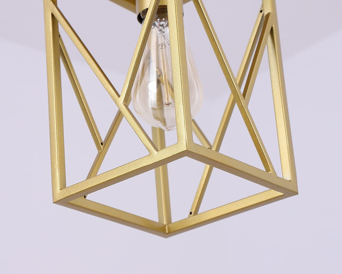 Fivess Lighting Modern Gold Pendant Light, Metal Cage, One-Light Adjustable Rods, for Kitchen Island, Cafe Bar, Model 6974443065800