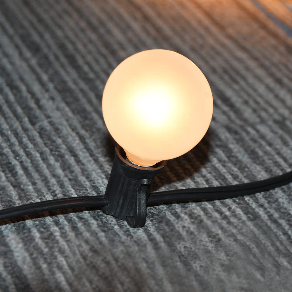 SUNSGNE Outdoor Patio String Lights G40, 25Ft, 27 Frosted White Globe Bulbs, Waterproof, Black Wire