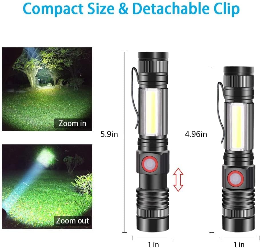 iToncs LED Rechargeable Magnetic Flashlight, Waterproof, 4 Modes, Aluminum, Tactical Flashlights 4PCS, Model Itoncs-2FlashLight-006i