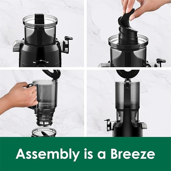 Juicer Machines,Fretta Cold Press Juicer with 4.25" Large Feed Chute,Fit Whole Fruits & Vegetables,High Juice Yield,BPA-Free,Tritan PCTG Material,Black