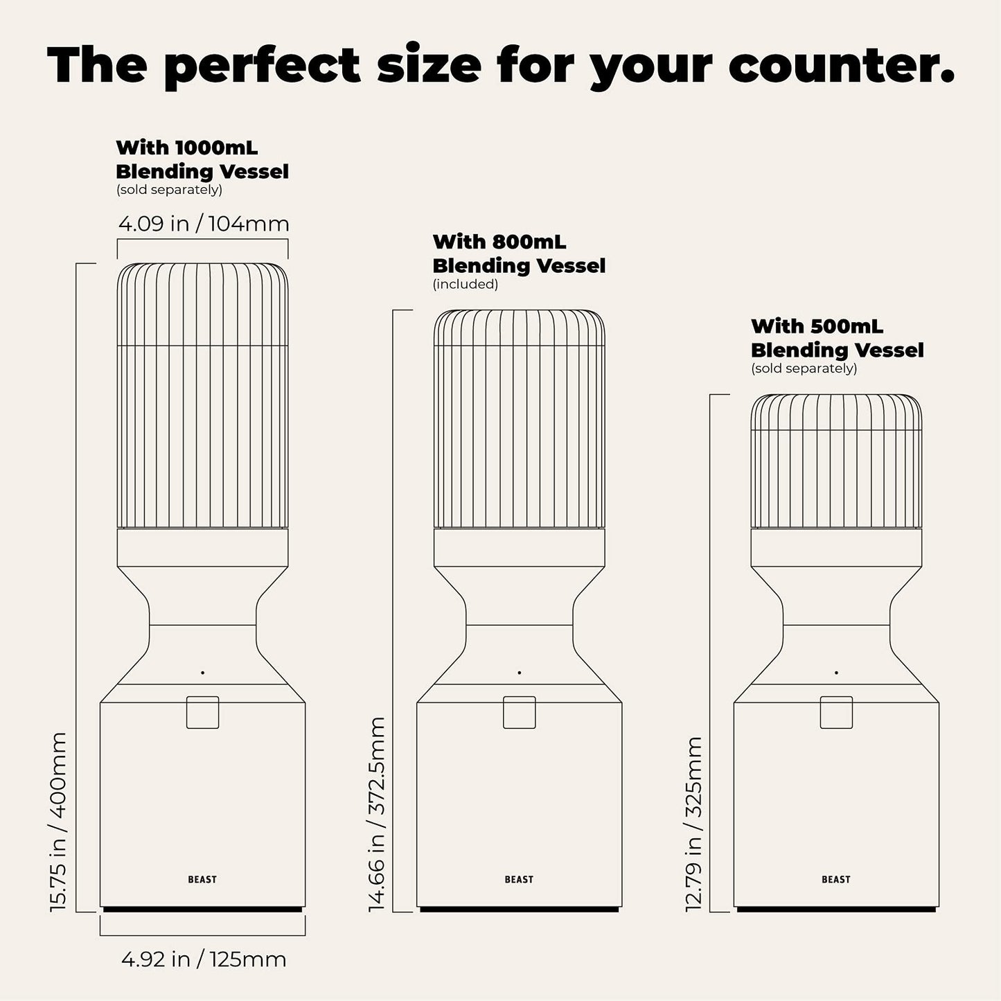 Beast 800mL Blending Vessel + Storage Lid | Compatible with 1000W Beast Blender | Blend Smoothies and Shakes (Pebble Grey)
