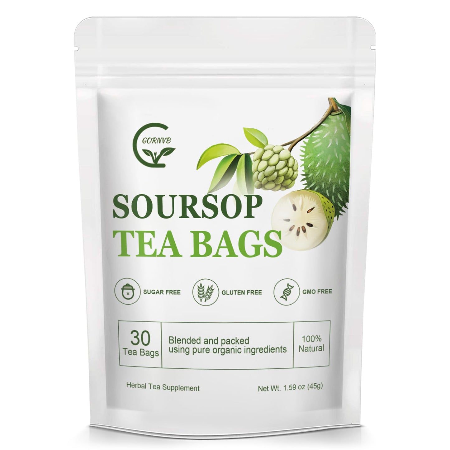 Organic Soursop Leaf Tea Bags | Annona Muricata Herbal Tea for Relaxation & Wellness | Caffeine-Free Antioxidant Rich | 30 Count | Gluten-Free Non-GMO