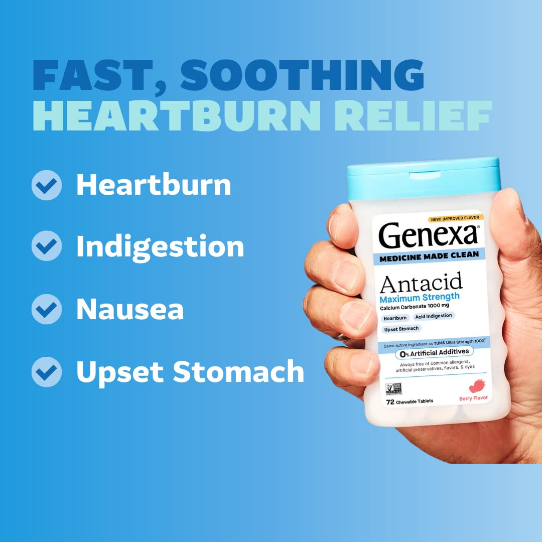 Genexa Adult Clean Acetaminophen & Antacid Combo | Headache & Heartburn Relief Bundle | Dye Free, 0% Artificial Additives | Vegan & Non-GMO | Medicine Made Clean | Ages 12+ (2 Pack)