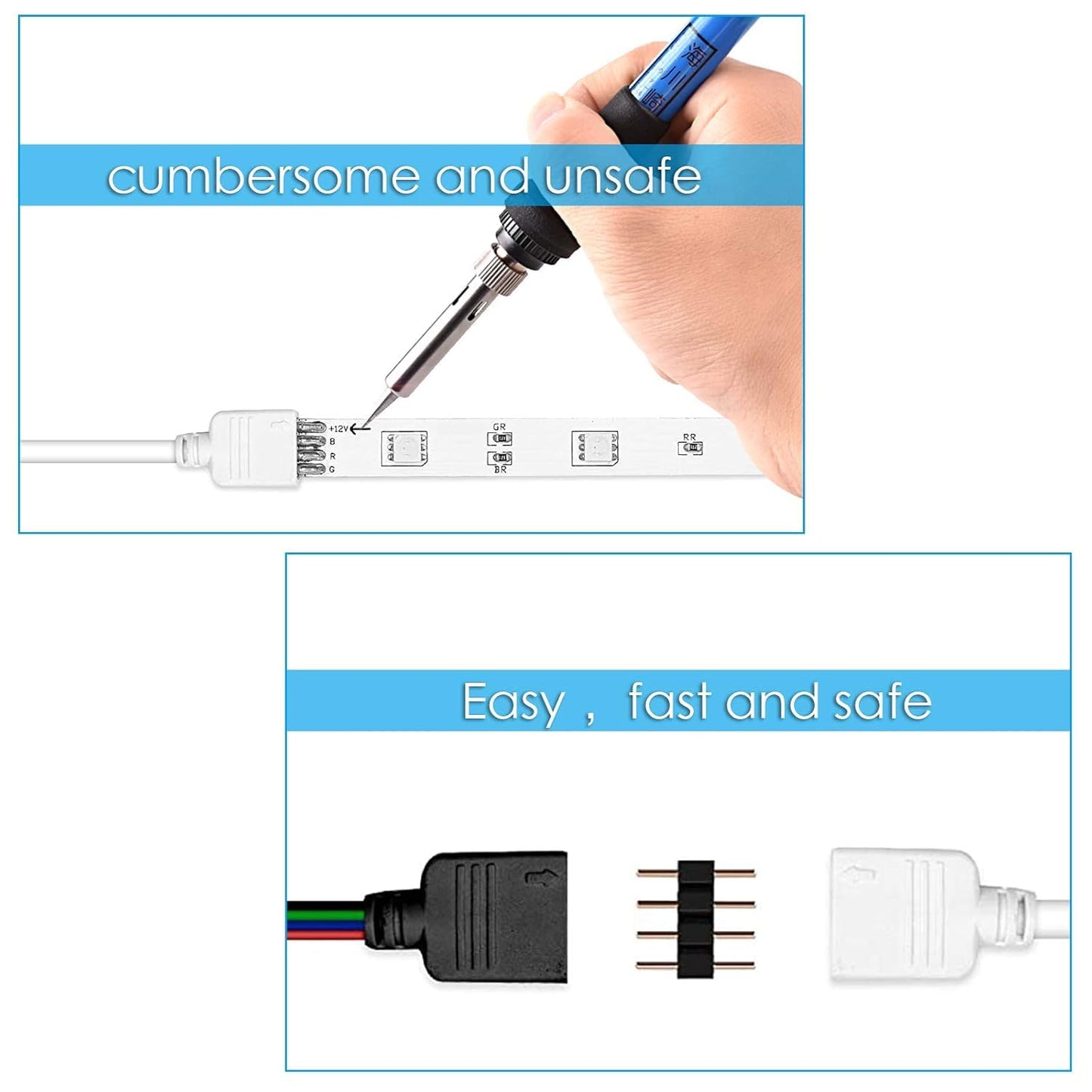 RGBZONE 5M Extension Cable for SMD 5050 RGB LED Strip Light, Female Plug, Includes 4pcs 4pin Connectors, Plastic, RGB