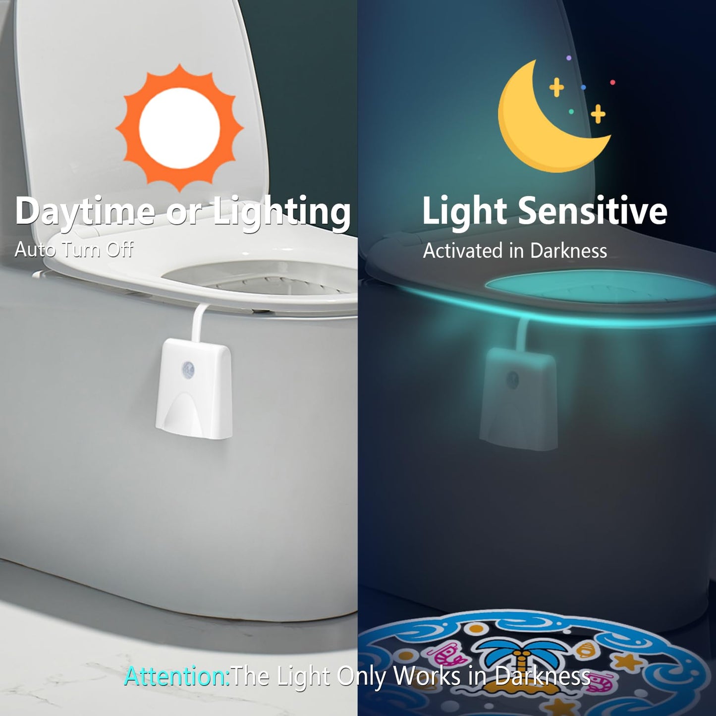 LAVAED Motion Sensor Night Light LED Toilet Bowl Light, 16 Color Changing, Rechargeable, Waterproof, 2 Pack