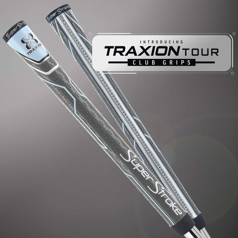 SuperStroke Traxion Tour Golf Club Grip, Midsize, Advanced Surface Texture Improves Feedback and Tackiness and Even Hand Pressure, Black/Gray