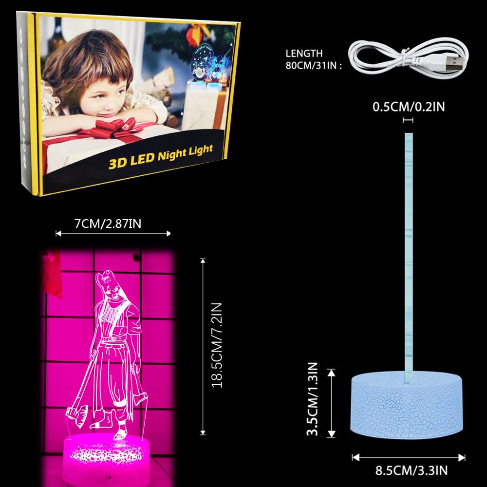 Mzcyfuy 3D Night Light USB Desk Lamp, Multicolor, 16 Color Changing, Remote Control, Model ZRKJ01, Gift for Kids (Huntress)