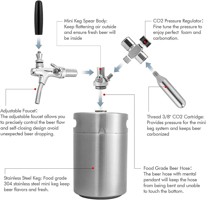 270OZ Mini Keg Growler, Pressurized Home Dispenser System with Adjustable Faucet Keeps Carbonation and Fresh for Homebrew, Craft and Draft Beer